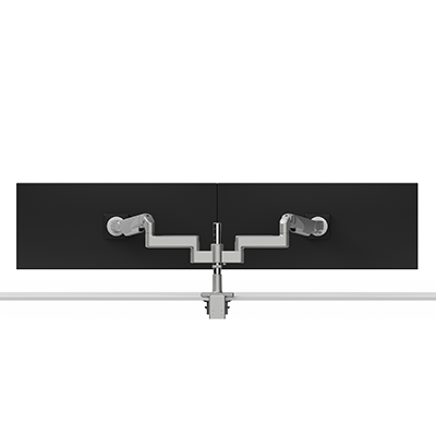 Humanscale M-Flex M81, Dual Bracket for 2 Monitors, Two-Piece Clamp Mount with Base, Black with Black Trim, 8 Straight Link/Dynamic Link, Standard Monitor Tilt (one per monitor), Standard 100mm x 100mm, Black, 24 High Post - X8BCMBETBETB24