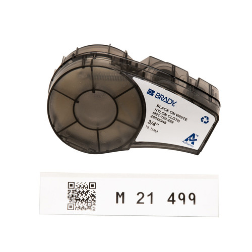 Brady Label Cartridge for BMP21 Series, ID PAL, LabPal Printers. Nylon cloth labels, Black Ribbon on White tape. - M21-750-499