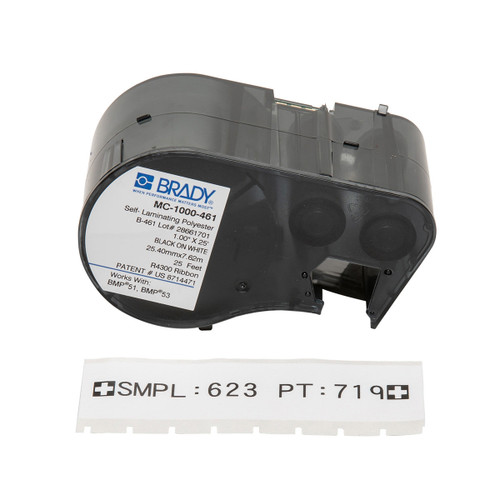 Brady MSeries B461 White 1INX25FT 1 Roll Size: 1.0 IN x 25 FT (25.40 MM x 7.62 M) Color: Black on White/Semi Clear - MC-1000-461