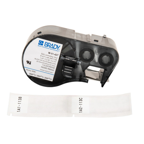 Brady M-51-427 Size: 1.0 IN x 2.5 IN x 0.75 IN (25.4 MM x 63.5 MM x 19.05 MM) Color: Black On White/Semi Clear - M-51-427