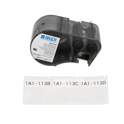 Brady M-32-427 / MSeries B427 White 1.5inX1.5inX.5in 180 Roll Size: 1.5 IN x 1.5 IN x 0.5 IN (38.10 MM x 38.10 MM x 12.70 MM) Color: Black ON WHITE/SEMIClear