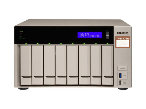 Qnap AMD RX-421BD 2.1-3.4 GHz, 4GB DDR4 RAM, 8x 2.5/3.5 + 2x M.2 2280/2260 SATA 6Gb/s drives, 4x GbE LAN, optional 10GbE PCIe expansion, Surveillance Station free 4 & max 72 channels, USB QuickAccess