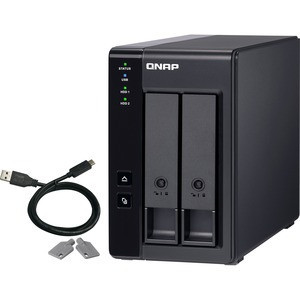 Qnap 2-bay 3.5 SATA HDD USB 3.1 Gen2 10Gbps type-C hardware RAID external enclosure. USB-C to USB-A cable included. Expansion unit for QNAP NAS, Windows, Mac, Linux computers.