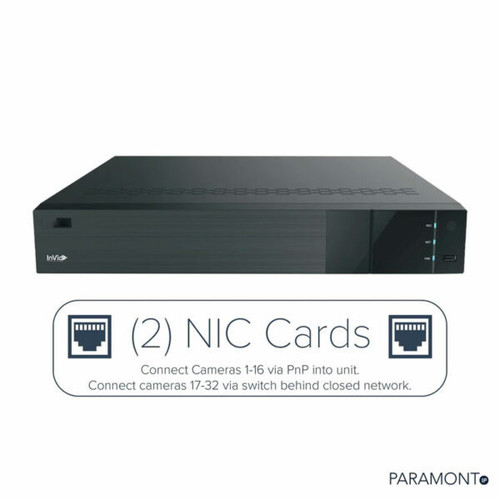 InVid 32 CH NVR with 16 Plug & Play Ports 12TB - PN1A-32X16F/12TB