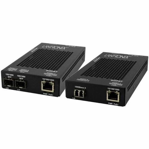 Transition (2) 10/100/1000 PoE+ RJ-45 to (2) Open Dual Speed SFP Port Media Converter W/ -SA PS - SGPAT1040-305-SA