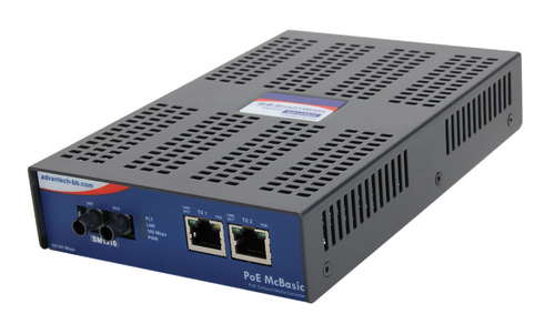Advantech  B+B SmartWorx Standalone PoE Media Converter, 100Base-TX/FX, Multi-mode 1300nm, 5km, ST type - w/o power cord - 10/100Mbps PoE Media Converter - One RJ-45 port serves as PoE-PSE - IMC-480-MMST