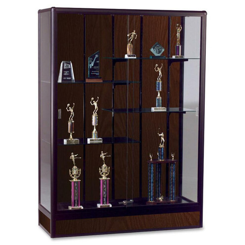 Mooreco Elite Freestanding Display Case Exhibits Trophies, Collectibles, and Other Valuables.Frame Is Made Of Black Anodized Aluminum with Elegant Rounded Corners. Locking Sliding Doors and Adjustable Shelves Are Made Of 3/16In - 93R86-14
