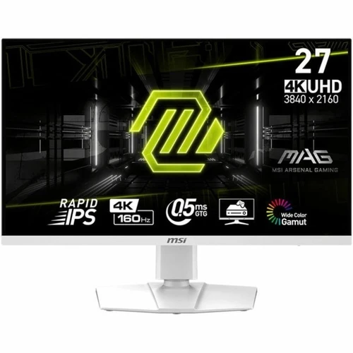 MSI MAG 274Urfw Gaming Monitor- Flat - 27Inch - 3840 X 2160 - 0.5Ms - 400 Nits - 160 Hz - 0.15525 X 0.15525 - 1000:1- 16:9 - Srgb 133%,Dci-P3 98% - Anti-Glare - 75 X 75 Mm - MAG274URFW