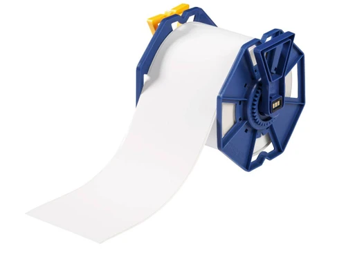 Brady All Weather Permanent Adhesive Vinyl Label Tape with Ribbon for BMP41 BMP51 M511 Printers - 0.5IN, White ON Blue - M4C-500-595-BL-WT