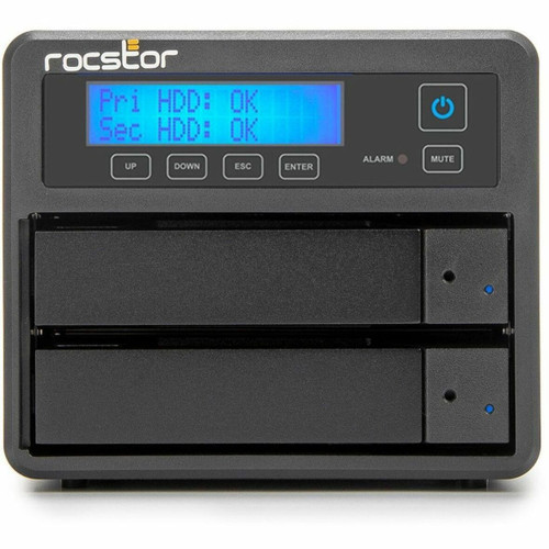 Rocstor Rocpro U33 USB Type-C Desktop RAID Storage - 44TB (2x22TB) HDD Installed - 7200 RPM - RAID 0/1 - USB 3.2 Gen 2 SuperSpeed 10Gbps, (USB 3.1/3.0) - 2-Bay Hot Swap Tray, USB-C to USB-C and USB-C to USB Type-A Cables - Mac - GP4322-01