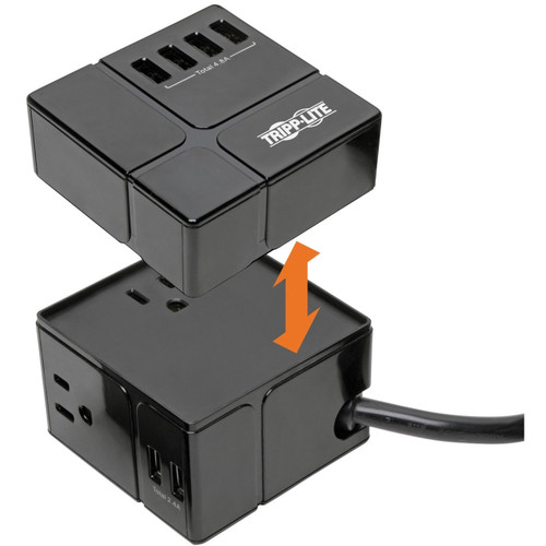 Eaton Tripp Lite Series Protect It 3-Outlet Power Cube Surge Protector - 6 USB-A Ports (7.2A Shared), 6 Ft. (1.83 M) Cord, 540 Joules, Black, Compact Cube-Shaped 3-Outlet Surge Protector With USB Safeguards Your Electro - TLP366CUBEUSBB
