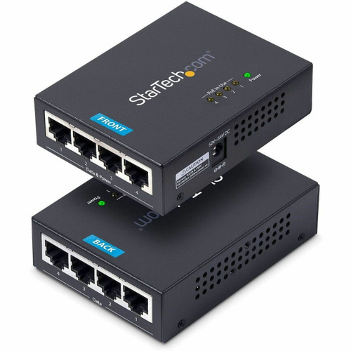 StarTech 4-Port Gigabit Midspan, PoE+ Injector, 802.3at and 802.3af, Wall-Mountable Power over Ethernet Midspan, Up to 30.8 Watts per port, Plug-and-Play, TAA - PoEINJ4G-US