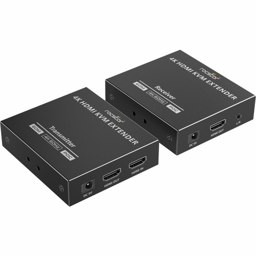 Rocstor TrueReach TR17 4K@60Hz HDR HDMI KVM Extender over CAT6/CAT6a/Cat7 Ethernet Cable - Supports USB KVM (Keyboard, Mouse, 3.5mm Audio) - 4K 60Hz up to 197ft (60m) - Supports (4:4:4/4:4:2) 18Gbps, loop-out on TX - Black - Y10G017-B1