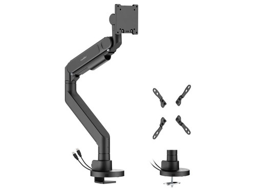 Rocstor ErgoReach ED7 Premium Single Ergonomic Heavy-Duty Monitor Arm With USB-A & USB-C Ports - Fits up to 57 Display, 59.4 lb (27kg) Weight Capacity - C-Clamp & Grommet - Gas Spring - Supports VESA 75x75, 100x100 - Black - Y10N031-B1