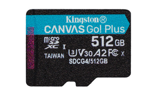 Kingston 512GB microSDXC Canvas Go Plus Gen4 200R A2 U3 Single Pack w/o ADP - Superior transfer speeds up to 200MB/s, Durable - SDCG4/512GBSP