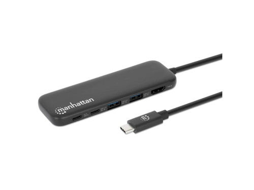 Manhattan USB 3.2 Gen 1 Type-C Male to HDMI (4K@60Hz), Three USB-A (5 Gbps), USB-C Power Delivery (100 W), Gigabit Ethernet, Sd/Microsd Card Reader And 3.5 Mm Audio Ports, Aluminum, Space Gray - 190435