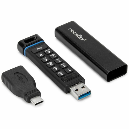 Rocstor DataSecure FX5 256GB Encrypted USB Flash Drive - FIPS 140-2 Level 3 -Keypad Authentication - AES 256 Encryption -USB Type-A - IP68 Rating -Black - TAA - E82018-B1