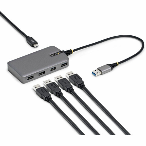 StarTech Portable USB Hub for Desktop and Laptop Computers - USB-A to 4X USB-A Hub with USB-C Auxiliary Power Input- USB 3.2 Gen 1 5Gbps - Bus-Powered Dongle - Built In Extra Long 1Ft/30Cm Long Ub-A Host Cable - Windows - 5G4AC-USB-A-HUB