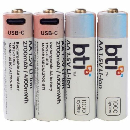 BTI 1.5V LI-ION 2700MAH 4100Mwh USB-C Port Rechargeable Battery (Pack of 4) for General Use - Size Aa - USBCAA2700-BTI