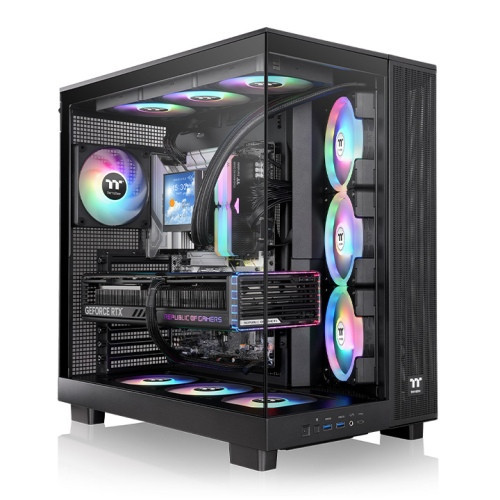 Thermaltake View 380 Xl Tg Argb Mid Tower Chassis Is A Dual-Chamber Atx Case With Hidden-Connector Motherboard Support, Four 120Mm Hydraulic Bearing Argb Lite Fans, And Space For A 360Mm Radiator - CA-11E-00MNWN-00