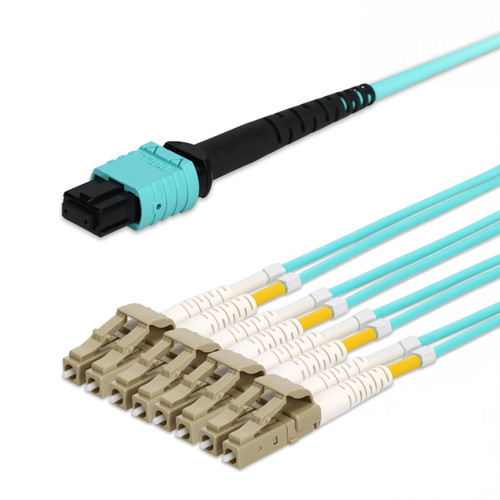 AddOn 1M Mpo/Upc To 4Xlc/Upc Duplex Aqua Om4 Lszh 8-Strand Fiber Fanout Cable - ADD-MPO-4LC1M5OM4LZ