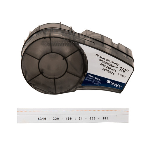 Brady Grip Print-on Hook Labels with Ribbon featuring Velcro Brand Hook for M21 Printers - 0.75" - Thermal Transfer - Black on White - M21-750-414