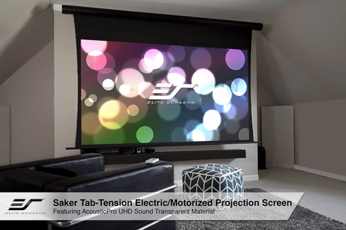 Elite Screens Saker Tab-Tension AcousticPro UHD Acoustically Transparent Electric Screen,180diag.,16:9,Viewable 87.8x156.9,IR/RF Remotes,12v trigger,Black Casing - SKT180UH2-E3-AUHD