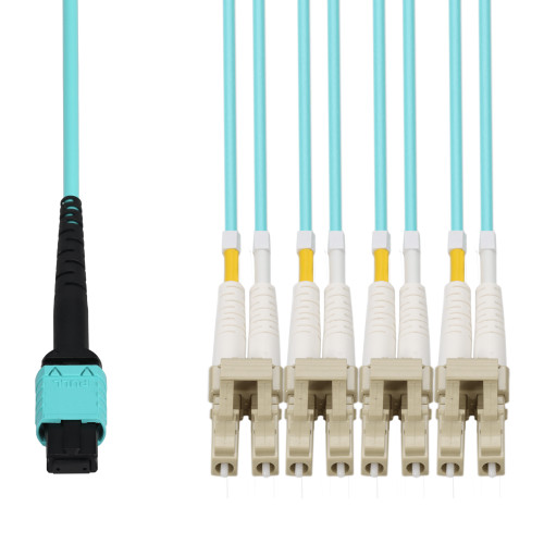 AddOn 7M Mpo/Upc To 4Xlc/Upc Duplex Aqua Om4 Ofnr (Riser-Rated) 8-Strand TAA Fiber Fanout Cable - ADD-MPO-4LC7M5OM4-TAA