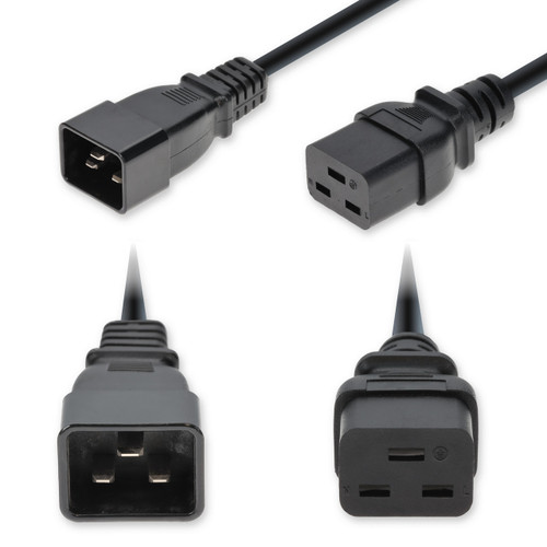 AddOn 6ft C20 Male to C19 Female Standard Commercial Temp 12 AWG 250V at 20A PVC SJT (Service Junior Thermoplastic) Black Power Cable - ADD-C202C19C12G6FBK