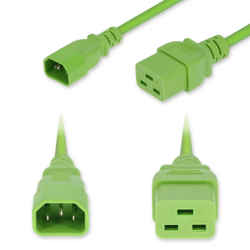 AddOn 4ft C14 Male to C19 Female Industrial Grade 14 AWG 250V at 15A PVC SJT (Service Junior Thermoplastic) Green Power Cable