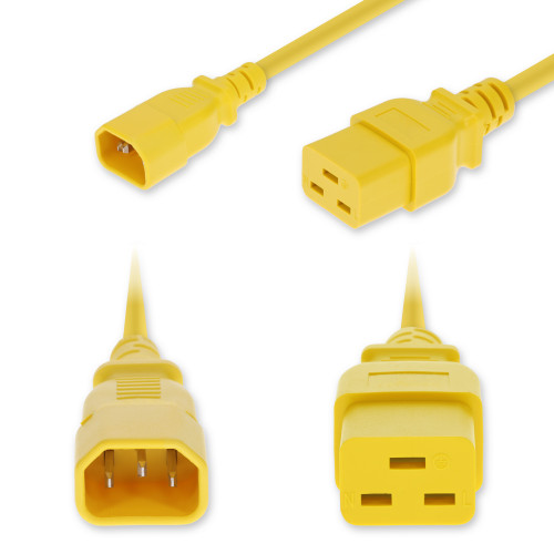 AddOn 4ft C14 Male to C19 Female Industrial Grade 14 AWG 250V at 15A PVC SJT (Service Junior Thermoplastic) Yellow Power Cable