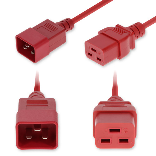 AddOn 4ft C20 Male to C19 Female Standard Commercial Temp 14 AWG 250V at 15A PVC SJT (Service Junior Thermoplastic) Red Power Cable