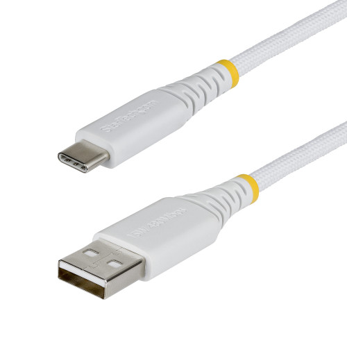 StarTech 1ft (30cm) USB-A to USB-C Fast Charging Cable, 15W 3A, Braided Nylon/TPE Jacket, Durable USB-A to Type C Charger Cord, White USB A to USB C Cable