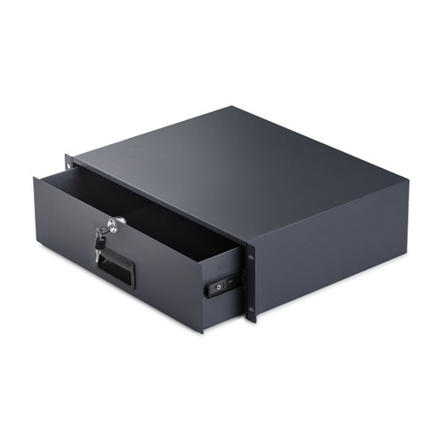 StarTech 3U Steel Lockable 19in Rackmount Drawer for AV, Network, Server Cabinet, 22lb Max, Cable Pass-through Holes