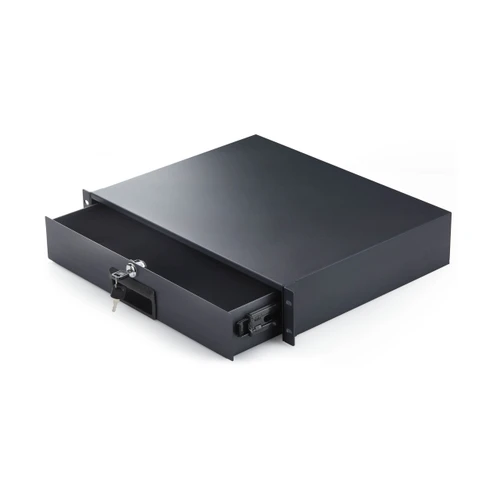 StarTech 2U Steel Lockable 19in Rackmount Drawer for AV, Network, Server Cabinet, 22lb Max, Cable Pass-through Holes