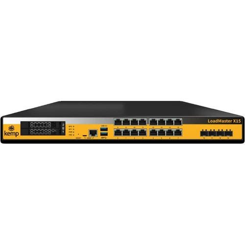 Kemp LoadMaster X15 Server Load Balancer - 16 RJ-45 - 10 Gbit/s - 10 Gigabit Ethernet - 120 Gbit/s Throughput - 4 x Expansion Slots - SFP+ - 4 x SFP+ Slots - Manageable - 32 GB Standard Memory - 1U High - Rack-mountable