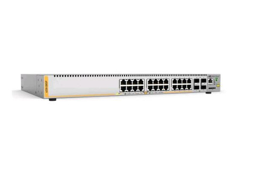 Allied Telesis L2+ managed switch, 24 x 10/100/1000Mbps POE+ ports, 4 x SFP uplink slots, 1 Fixed AC Power Supply US Power Cord - AT-X230-28GP-10