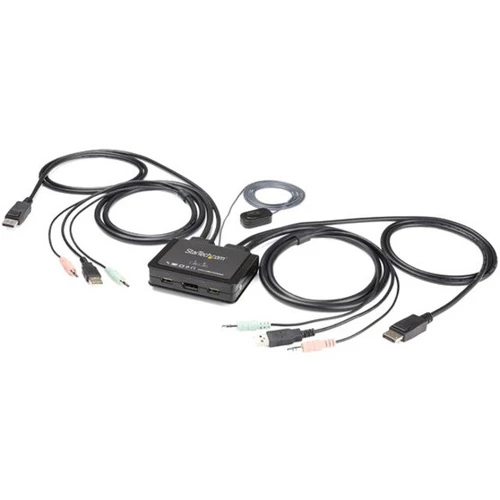 StarTech 2 Port Displayport KVM Switch - 4K 60Hz - Compact Dual Port Uhd Dp 1.2 USB Desktop KVM Switch with 4Ft Cables & Audio - Bus Powered & Remote Switching - Macbook Thinkpad - SV211DPUA4K