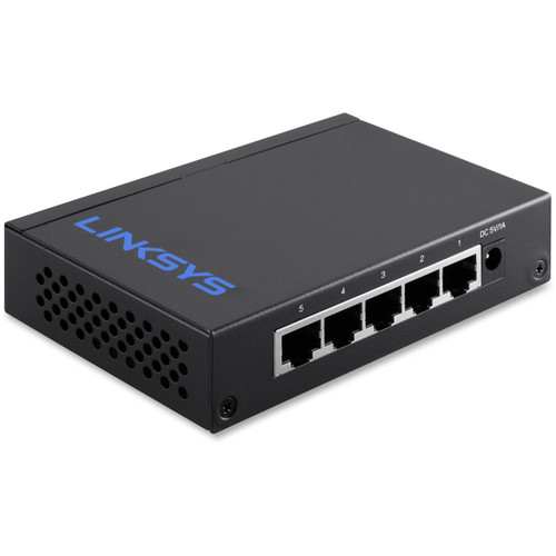 Linksys 5-Port Desktop Gigabit Switch, Wired connection speed up to 1000 Mbps. Quality of Service (QoS) traffic prioritization