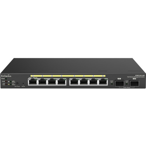 EnGenius Neutron EWS2910P WLAN Controller Switch - 8-Port Gigabit PoE Layer 2 Switch with 2 Dual-Speed SFP ports used for controlling up to 20 Aps - EWS2910P