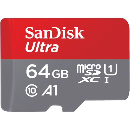 SanDisk Ultra microSDHC Memory Card, 64GB, 120MB/s, C10, UHS, U1, A1, Card W/Adapter120MB/s, C10, UHS, U1, A1, Card W/Adapter - SDSQUA4-064G-AN6IA