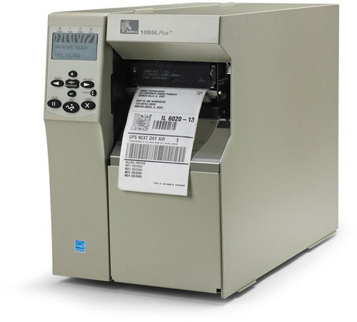 Zebra Thermal Transfer (TT) Printer 105SLPlus; 300dpi, US Cord Serial, USB, SEH Int IPv6 PrintServer, Rewind with Peel, 16MB Flash - 103-8J1-00200