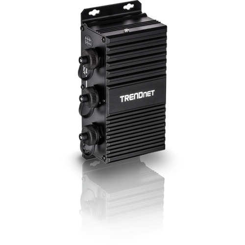 Trendnet 2-Port Industrial Outdoor Gigabit UPoE extender, model TI-EU120,  takes a single UPoE connection and extends it an additional 100 meters(328 ft.) for up to two PoE+ devices.