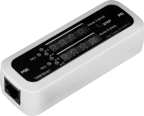 Trendnet Inline PoE Tester, model TC-NTP1, is a comprehensive PoE cable tester for network professionals. This compact tool accurately tests 4PPoE, PoE+, PoE, and passive PoE technologies