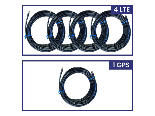 Parsec LMR240 Cable kit for 5:1 Antenna with 2 LTE cables 2 WIFI cables and 1 GPS cable, SMA female to SMA male connectors, 5 cables at 25 ft each - PC2402L2WG25SFSM