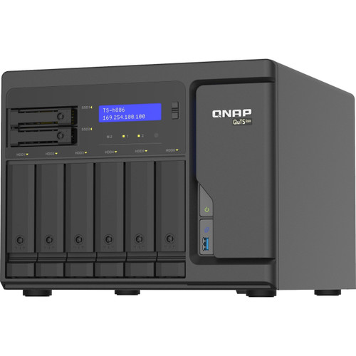 Qnap 8-Bay QuTS hero NAS, Xeon D-1622 2.6GHz, 16GB ECC RAM, 4 x 2.5GbE, PCIe Expansion slot x2, built-in M.2 NVMe Gen3 x4 port x2 - TS-H886-D1622-16G-US