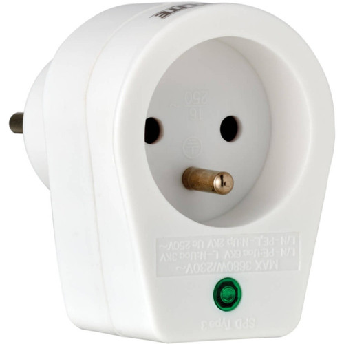 Eaton Tripp Lite 1-Outlet Surge Protector - French Type E Outlet, 220-250V Ac, 16A, Direct Plug, Type E Plug, White - TLP1F