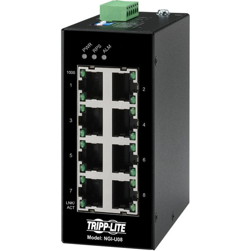 Eaton Tripp Lite 8-Port Unmanaged Industrial Gigabit Ethernet Switch - 10/100/1000 Mbps, Din Mount - NGI-U08