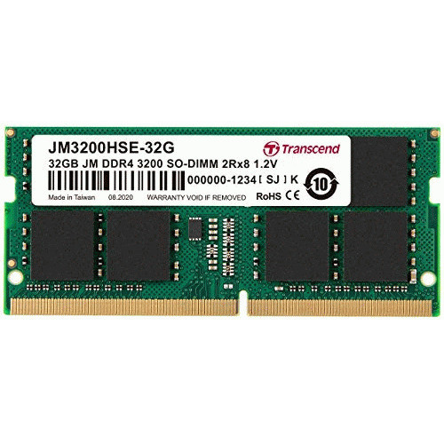 Transcend 32GB JetRAM  DDR4 SDRAM - 3200 MHz - CL22 - 1.20 V - Unbuffered - 260-pin - So-DIMM Memory Module -  JM3200HSE-32G
