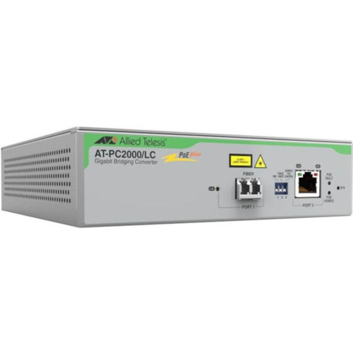 Allied Telesis TAA (Federal) 10/100/1000T to 1000SX/LC POE+ Media & Rate Converter, Universal PSU - AT-PC2000/LC-960